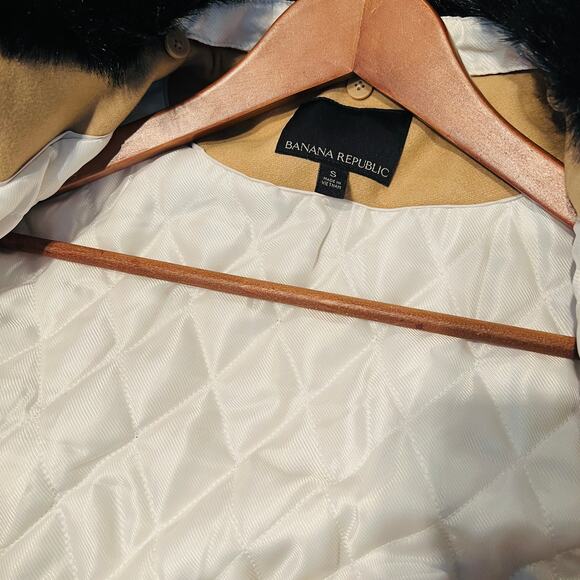 Banana Republic Faux Fur Trim Wool Jacket Full Zip Tan Black - S - Picture 5 of 6